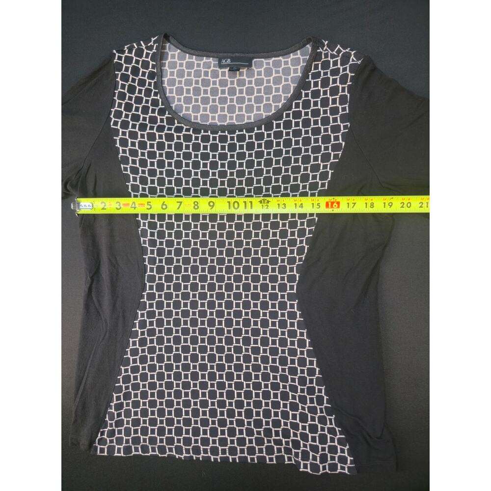 AGB Womens XL Black White Geometric Print 3/4 Sleeve Stretch Knit Blouse Top - Picture 5 of 6